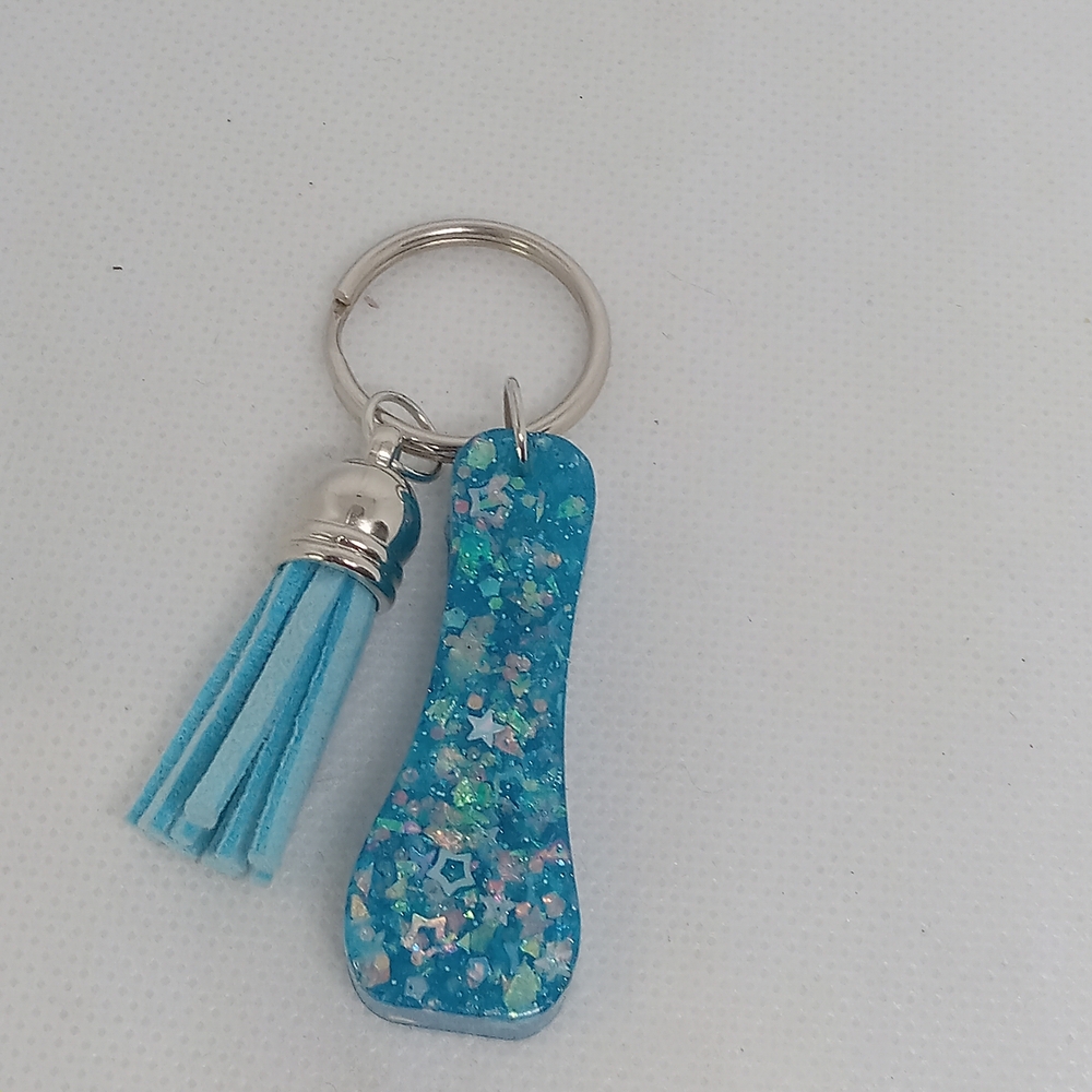 Blue Glitter Keychain with Tassel